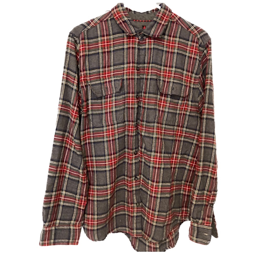 Woolrich Long Sleeve Flannel Shirt, Men's Medium, Gray and Red Plaid